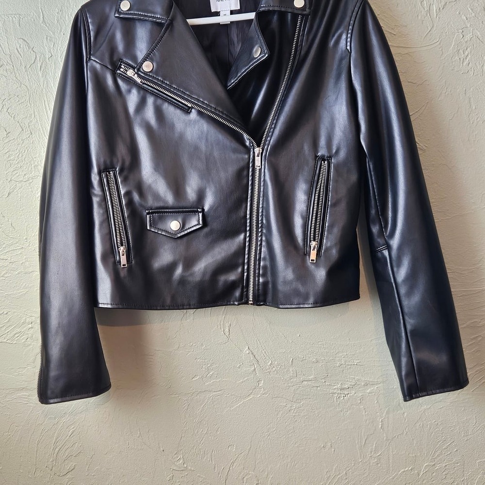 Nine West Black Faux Leather Moto Biker Jacket